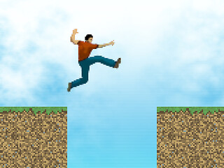 Image showing jumping man 8 bit pixel art