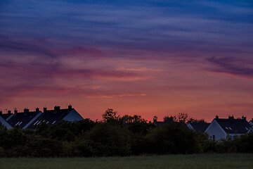 Image showing Houses and trees at sunset