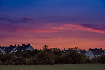 Image showing Houses and trees at sunset