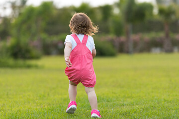 Image showing little girl spending time at backyard