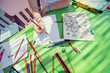 Image showing closeup of hands drawing a colorful pictures