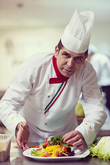 Image showing chef serving vegetable salad