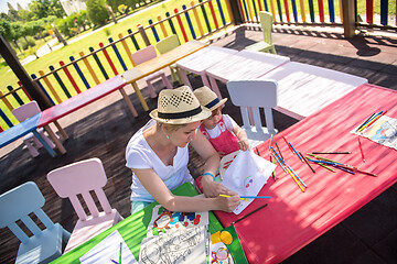 Image showing mom and little daughter drawing a colorful pictures