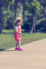 Image showing little girl runing in the summer Park