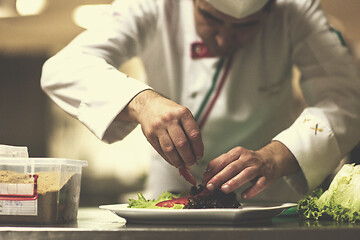 Image showing chef serving vegetable salad