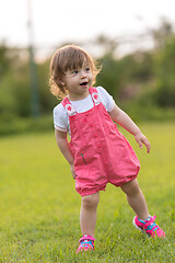 Image showing little girl spending time at backyard