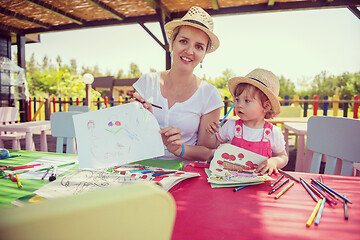 Image showing mom and little daughter drawing a colorful pictures