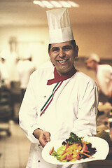 Image showing Chef showing a plate of tasty meal