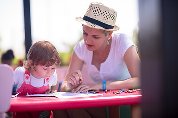 Image showing mom and little daughter drawing a colorful pictures