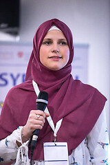 Image showing Muslim businesswoman giving presentations at conference room