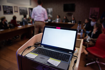 Image showing laptop computer at podium