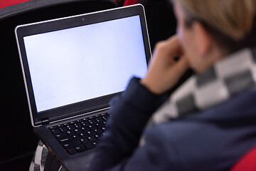 Image showing business people hands using laptop computer