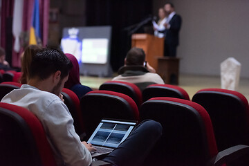 Image showing business people hands using laptop computer