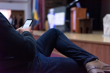 Image showing business people hands using smart phone