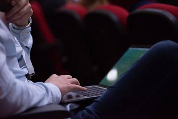 Image showing business people hands using laptop computer