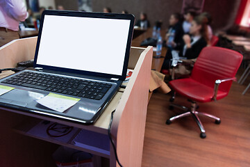 Image showing laptop computer at podium