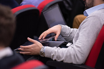 Image showing business people hands using laptop computer