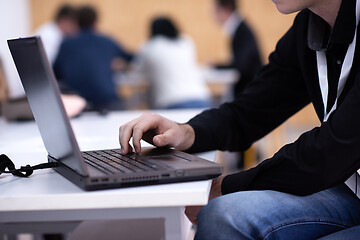 Image showing business people hands using laptop computer