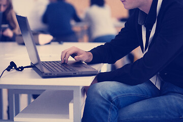 Image showing businessman working using a laptop in startup office