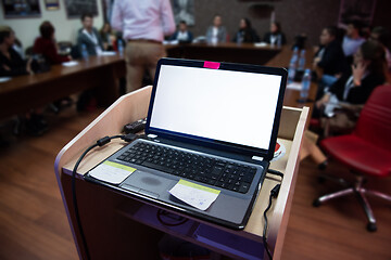 Image showing laptop computer at podium