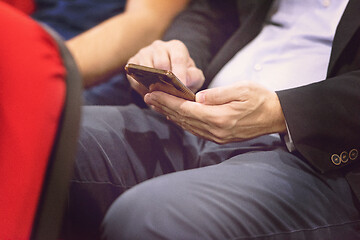 Image showing business people hands using smart phone