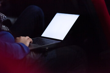 Image showing business people hands using laptop computer