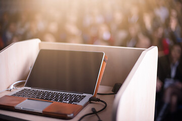 Image showing laptop computer at podium