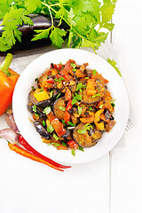 Image showing Ragout with eggplant and pepper on light board top