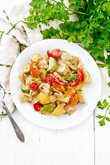 Image showing Ragout vegetable with zucchini on white board top