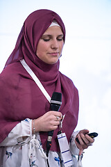 Image showing Muslim businesswoman giving presentations at conference room