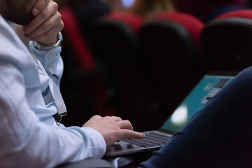 Image showing business people hands using laptop computer