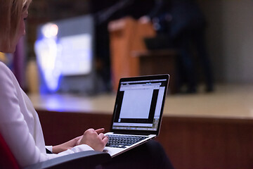 Image showing business people hands using laptop computer