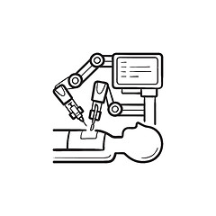 Image showing Robotic surgery hand drawn outline doodle icon.