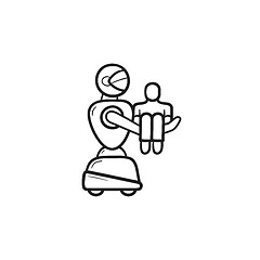 Image showing Medical robot carrying patient hand drawn outline doodle icon.