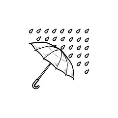 Image showing Umbrella with rain hand drawn outline doodle icon.