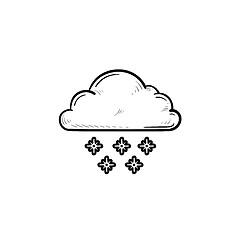 Image showing Cloud with snow hand drawn outline doodle icon.