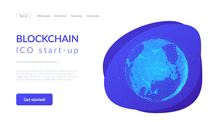 Image showing Blockchain technology futuristic hud banner with world globe.