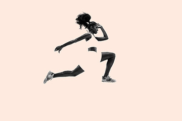 Image showing Young african woman running or jogging, creative collage