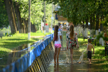 Image showing Special water barriers to prevent flood caused by river spill after heavy rains set in Vadul lui Voda beach area