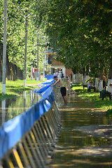 Image showing Special water barriers to prevent flood caused by river spill after heavy rains set in Vadul lui Voda beach area