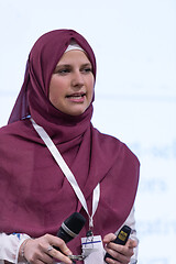 Image showing Muslim businesswoman giving presentations at conference room