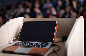 Image showing laptop computer at podium