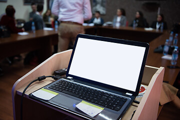 Image showing laptop computer at podium