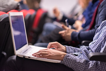 Image showing business people hands using laptop computer