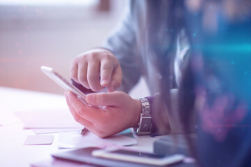 Image showing business people hands using smart phone