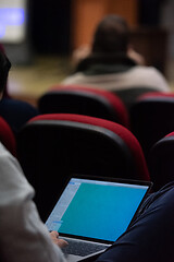 Image showing business people hands using laptop computer