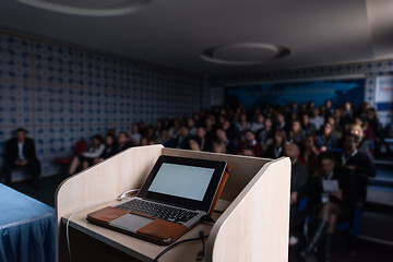 Image showing laptop computer at podium