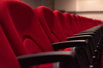 Image showing hall with rows of red seats