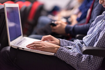 Image showing business people hands using laptop computer