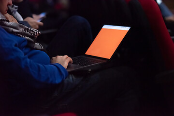 Image showing business people hands using laptop computer